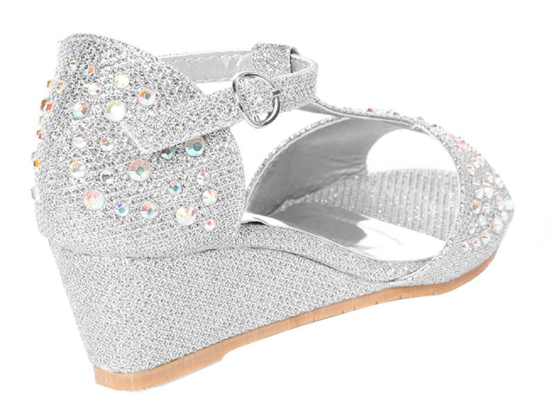 Olivia K Girls Glitter and Rhinestone Open Toe Wedge Heel (Toddler/Little Girl), SILVER Y3 - Image 3